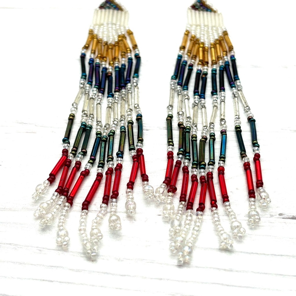Native American Beaded Dangle Statement Earrings … - image 3